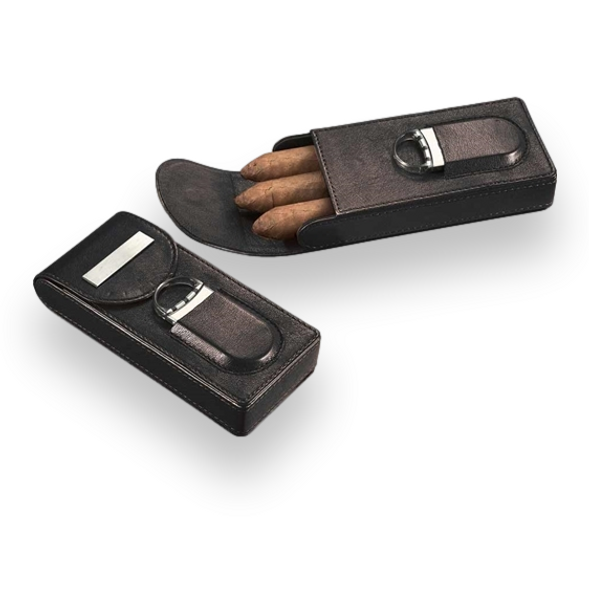 Visol Caldwell Leather 3-Finger Cigar Case with Cutter - Black - Exterior Front