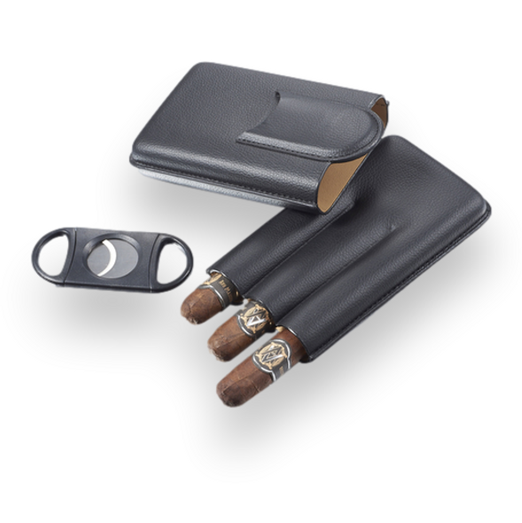 Visol Legend Brown Genuine Leather Cigar Case with Cutter