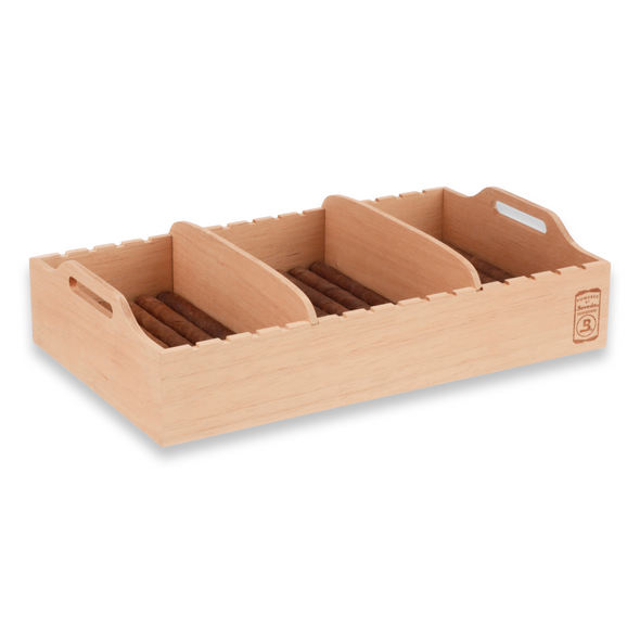 Bandeja de madera para humidor acrílico grande Boveda de 75 cigarros - Lado exterior con cigarros