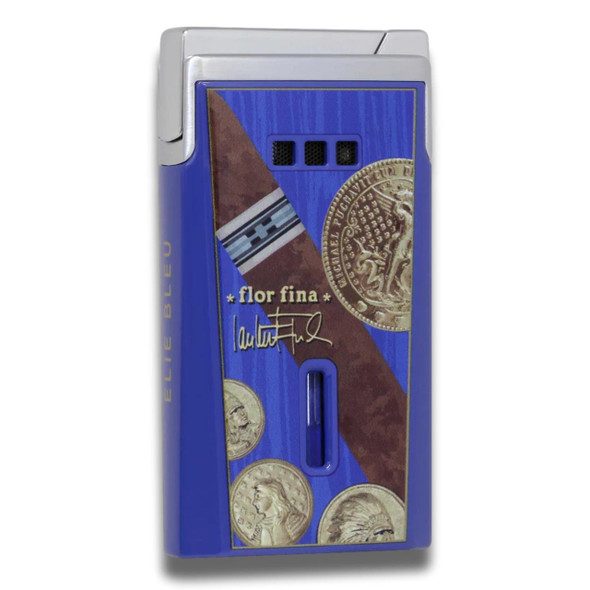 Elie Bleu Medals J-15 Torch Flame Single Jet Cigar Lighter - Blue - Back