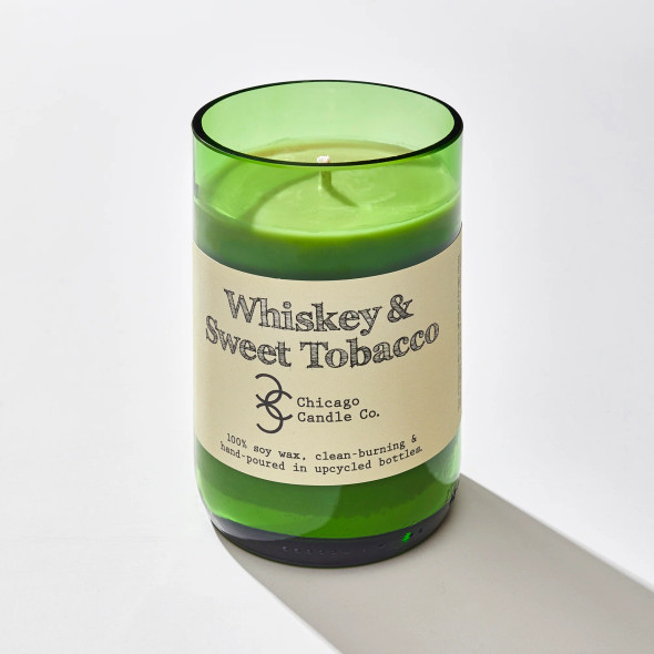 Chicago Candle Co Whisky & Sweet Tobacco Candle - Green Wine Bottle