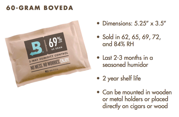 Boveda 69 % d'humidité relative, paquet de 12, grand 60 grammes