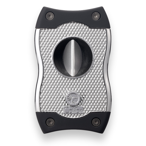 Colibri SV-Cut Cigar Cutter with Straight and V-Cut - Chrome and Black - Exterior Front