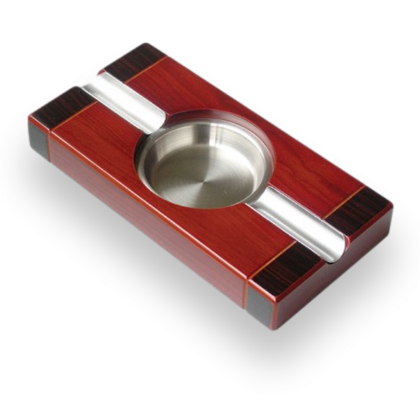 Prestige Two Tone Glossy Wood 2-Cigar Ashtray  - Exterior Front