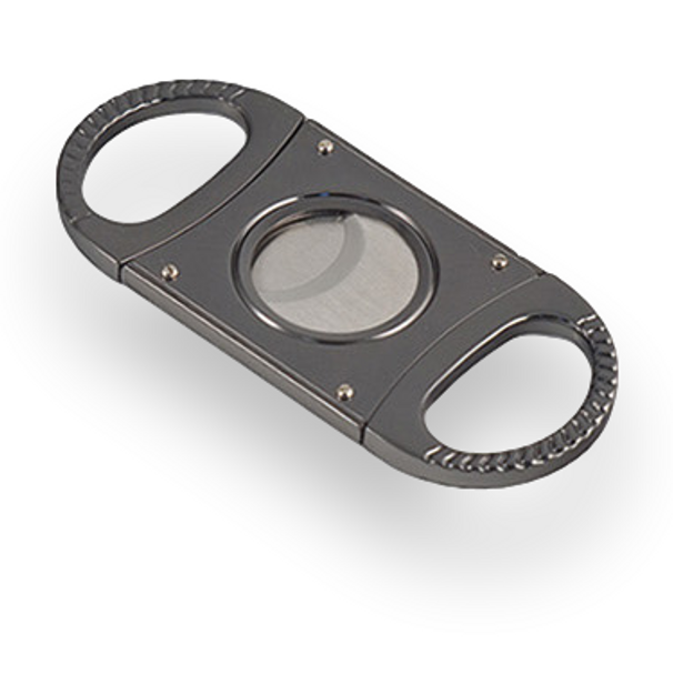 Quality Importers 60 Ring Gauge Wall St Guillotine Double-Blade Cigar Cutter - Gunmetal - Exterior Front