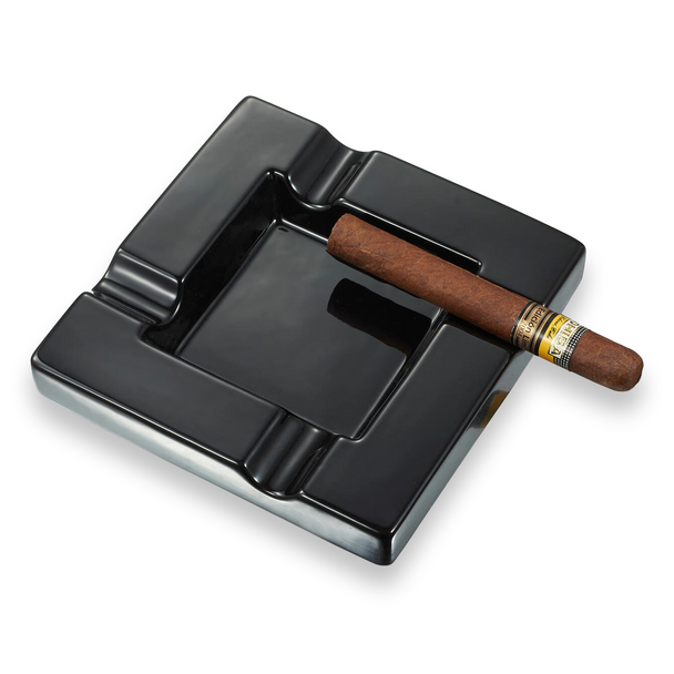 Visol Renner Ceramic 4-Cigar Ashtray - Black - Exterior Front