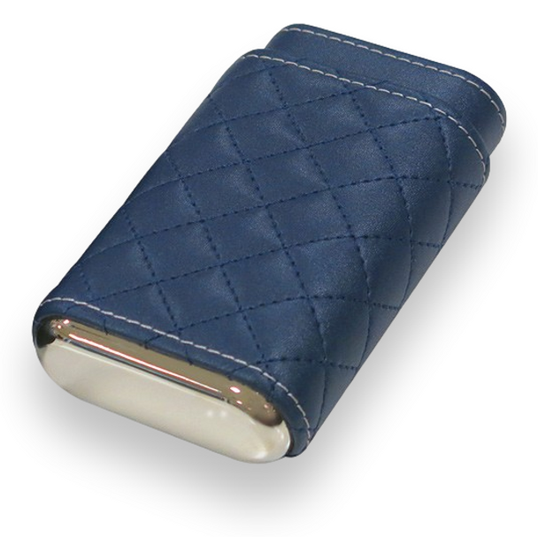 Prestige Drexel Diamond Stitch Leather 3-Finger Cigar Case - Blue - Exterior Front