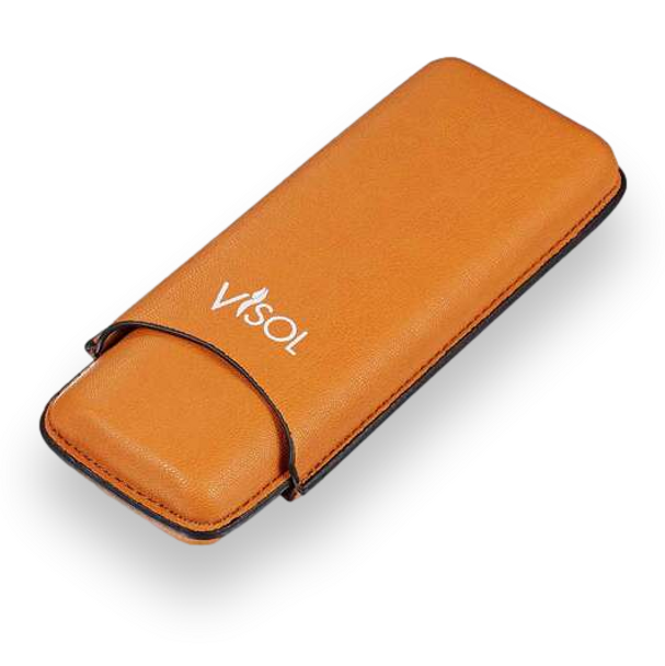 Visol Dakota Tan Leatherette Cigar Case - 2-Finger - Exterior Front Closed