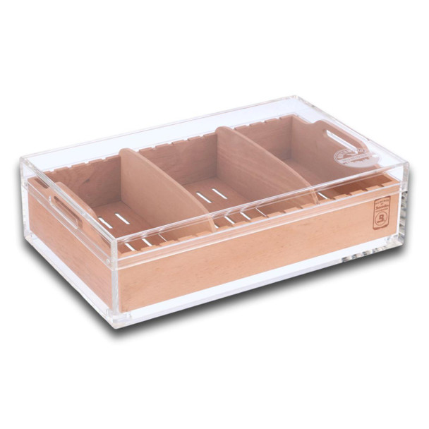 Large Acrylic 75-Cigar Humidor Powered by Boveda - Diagonal view without Cigars