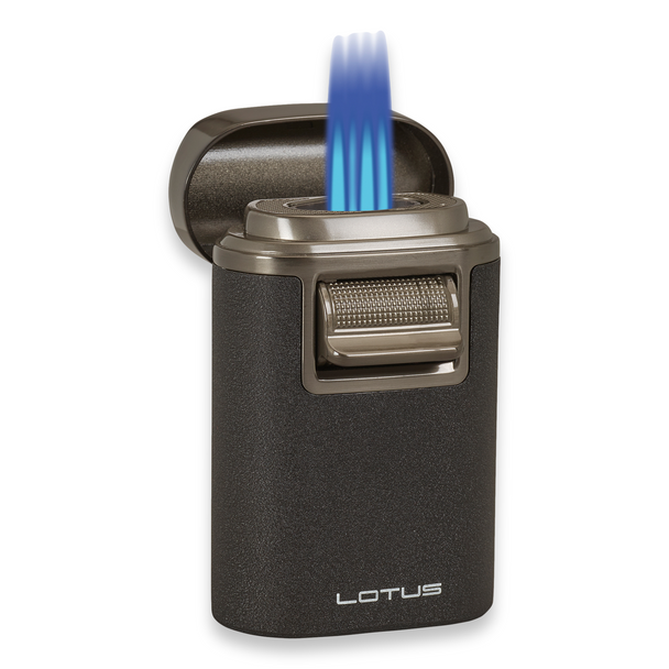 Lotus Brawn Torch Flame Quad Jet Tabletop Cigar Lighter - Black Crackle และ Gunmetal - เปลวไฟ