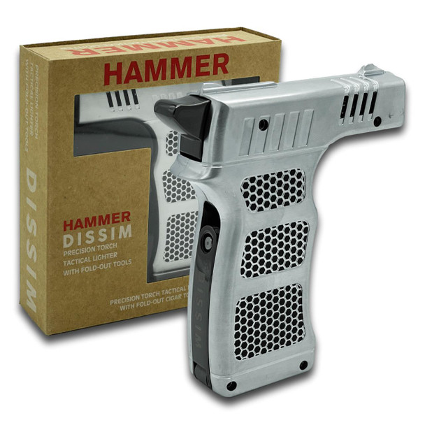 Dissim Hammer Inverted Torch Flame Cigar Lighter - Chrome - Gift Box