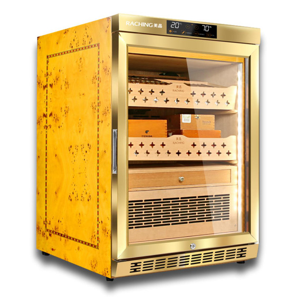 Raching MON800A Climate Control Gold Burl 600-Cigar Electric Humidor - Main Image