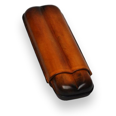Original colour Ostrich Leather 2 Finger Cigar Case - Orange