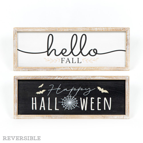 24.5x9x1.5 reversible wood framed sign (HALLOWEEN/FALL) black/white/gray