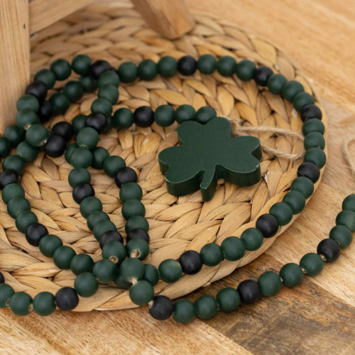 60x.5 wood bead garland (CLOVER) gn/bk