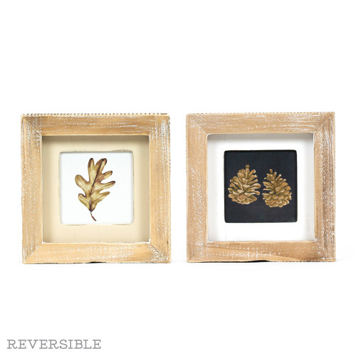 5x5x1.5 rvs wood frame sign (PINECONES/LEAF) multi