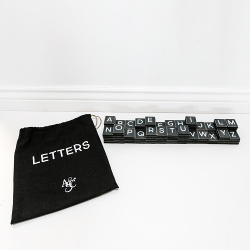 12" X 14.5" X .25" Bag of 112 Pieces, 1.5" X 1.75" X .25" (Letters) Black/White