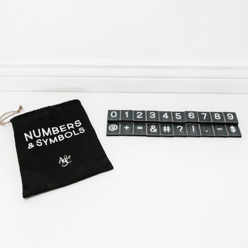 8.75" X 11" X .25" Bag of 31 Pieces, 1.5" X 1.75" X .25" (Numbers & Symbols) Black/White