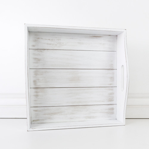 15" X 4" X 15" Wood Shiplap Tray, White