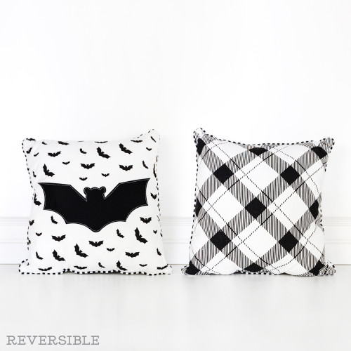 14.25" X 14.25" Pillow (Bat) White/Black