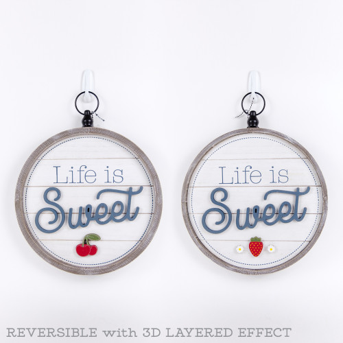 14" X 14" X 1.5" Reversible Round Wood Framed Sign (Sweet) Multicolor