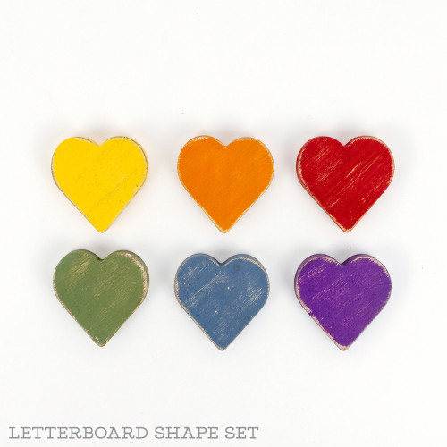 1.75" X 1.75" X .25" Wood Shapes Set of 6 (Rainbow Hearts) Multi