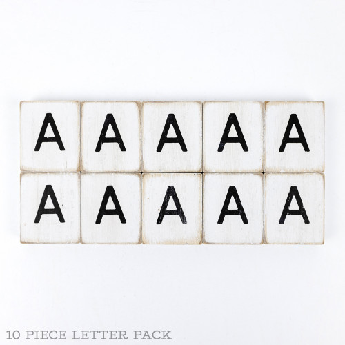1.5" X 1.75" X .25" Wood Letter Tile Set of 10 (A) White/Black