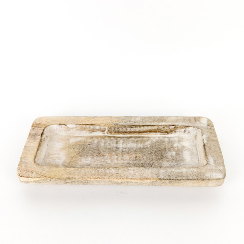 12.5" X 1.5" X 5.5" Mango Wood Tray, Natural/White