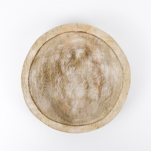 8.5" X 1.5" X 8.5" Mango Wood Round Tray, Natural/White