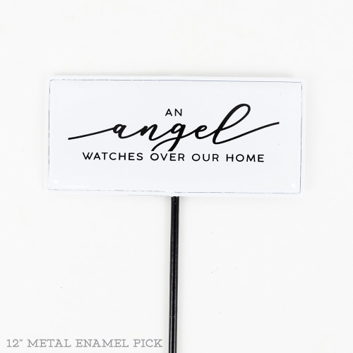 6" X 3" Metal Enamel Pick (Angel) White/Black