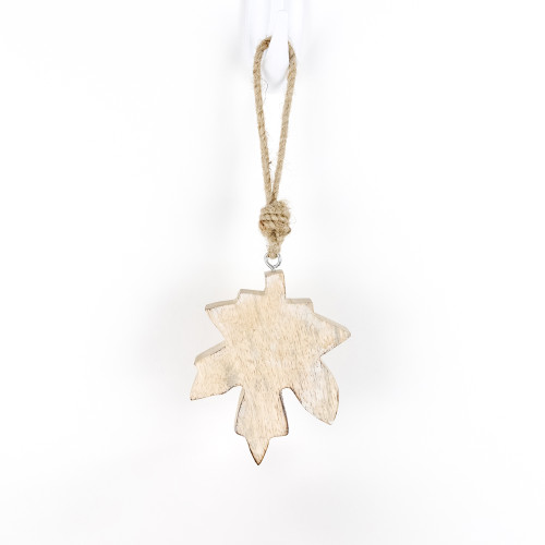 3.5" X 2.75" X .75" Mango Wood Cutout Ornament (Leaf) Natural/White