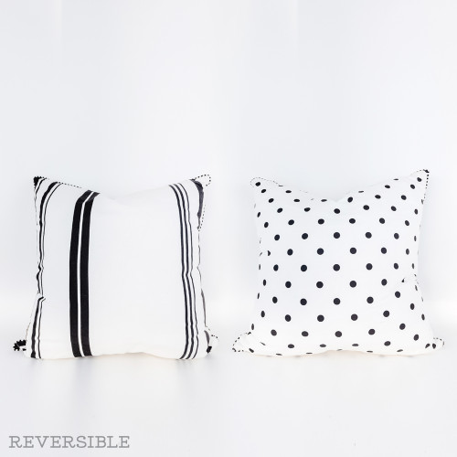 24" X 24" Reversible Pillow (Stripe/Polka) White/Black