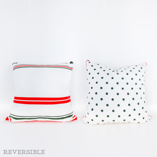 24" X 24" Reversible Pillow (Stripe/Polka) White/Red/Green