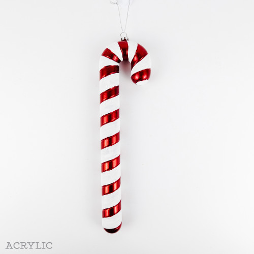 12" Acrylic Candy Cane Ornament, Red/White