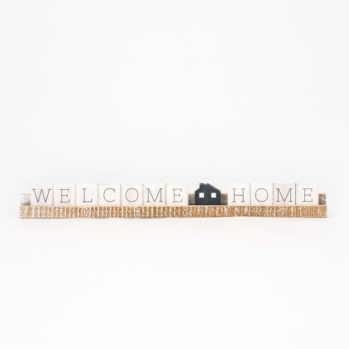 20" X 2" X 1" Wood Ledgie Lit (Welcome Home) White/Gray