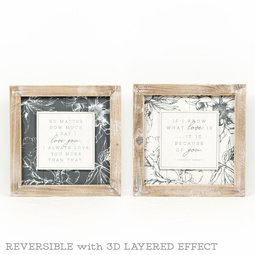 14" X 14" X 2" Reversible Wood Framed Sign (Say I Love You/Know What Love Is) White/Gray