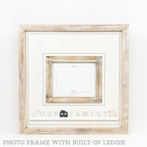 24" X 24" X 2" Wood Photo Frame With Ledgie (Our Family) Gray/White (10X8)