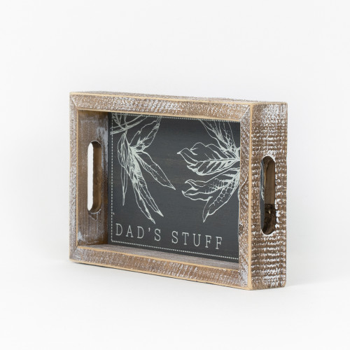 10" X 6" X 2" Wood Tray (Dads) Gray/White