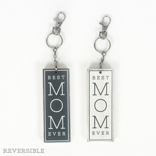 1.5" X 4.25" X .25" Reversible Wood Keychain (Best Mom) White/Gray