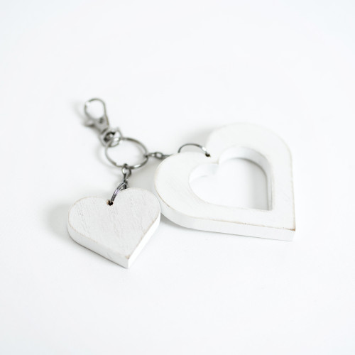 3.25" X 3" X .5" Wood Keychain (Heart) White