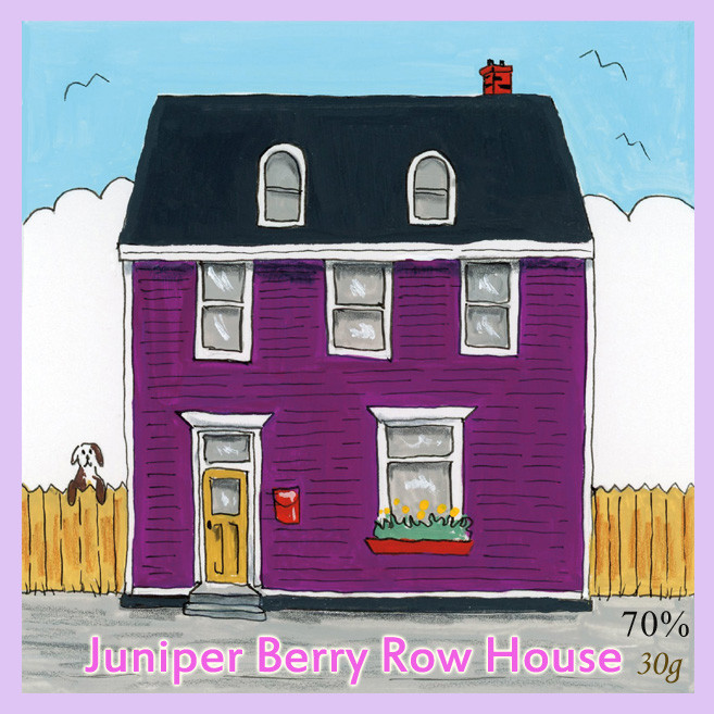 Jelly Bean Row house :  Dark chocolate bar with Juniper Berries