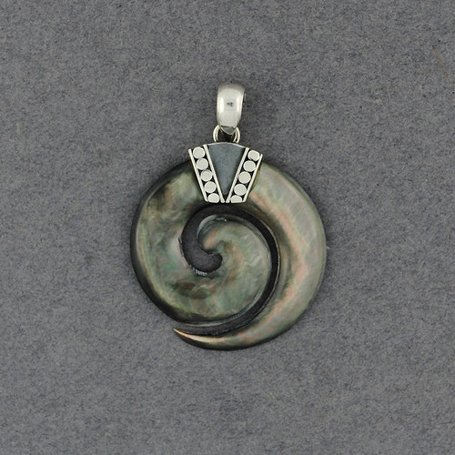 Black Mother of Pearl Curved Spiral Pendant