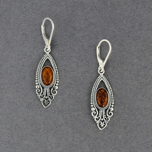 Amber Fancy Beaded Scroll Earrings