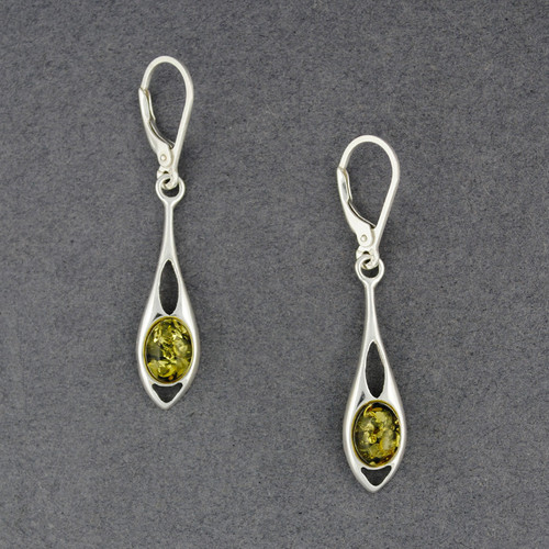 Green Amber Oval Drop Earrings