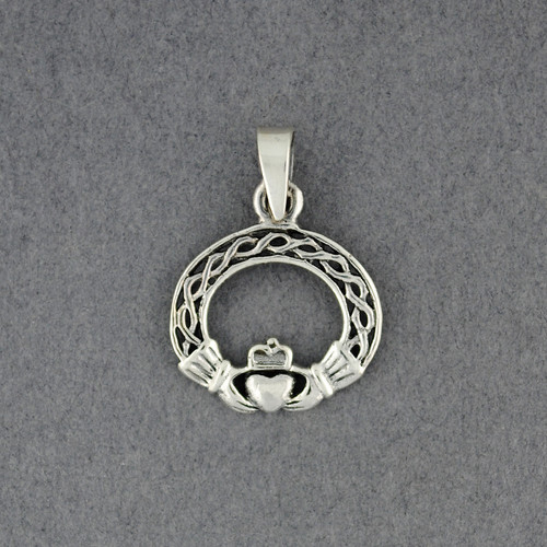 Sterling Silver Woven Circle Claddagh Pendant
