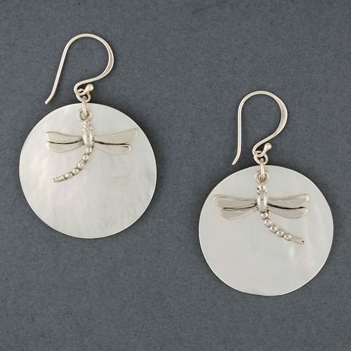 Mother of Pearl Dragonfly Charm Earrings