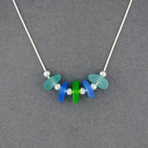 Sterling Silver Tropical 5 Stone Sea Glass Necklace