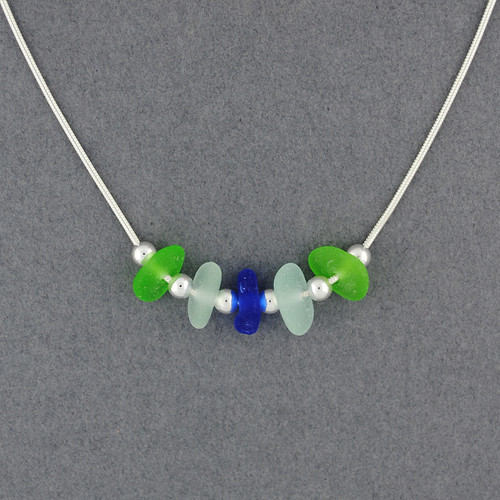 Sterling Silver Ocean 5 Stone Sea Glass Necklace