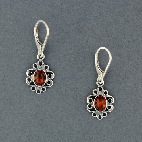 Amber Small Oval With Scroll Frame Earrings