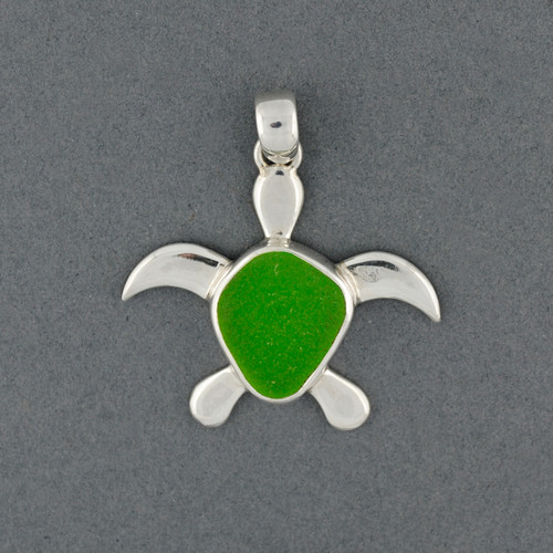 Sterling Silver Green Sea Glass Turtle Pendant